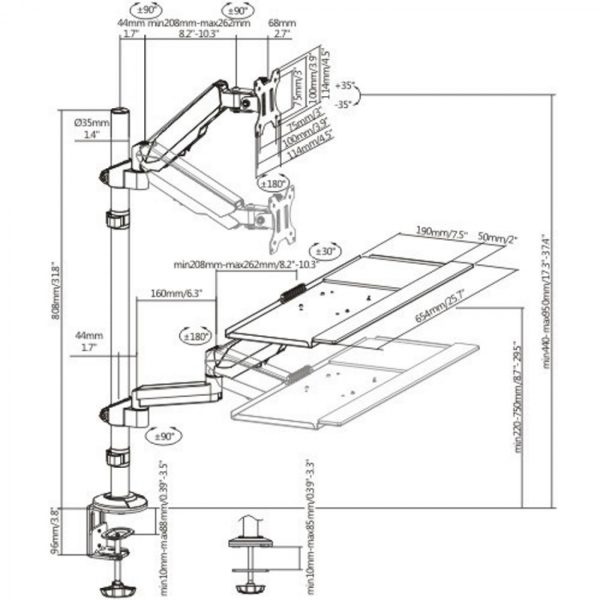 Sitz-Steh-Arbeitsplatz - Monitorhalterung Tastatur Tischhalterung - Arbeitsplatzrechner - VDD World