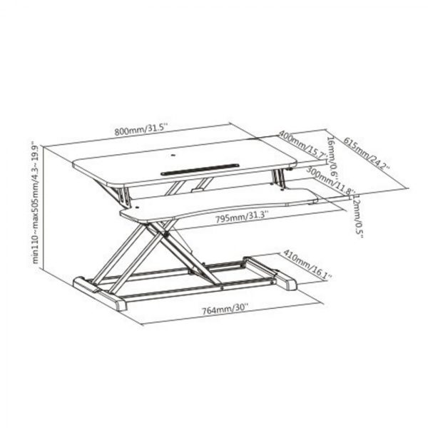 Schreibtisch-Sitz-Ständer-Riser ergonomisch - Arbeitsplatz höhenverstellbar - 80 cm breit - VDD World