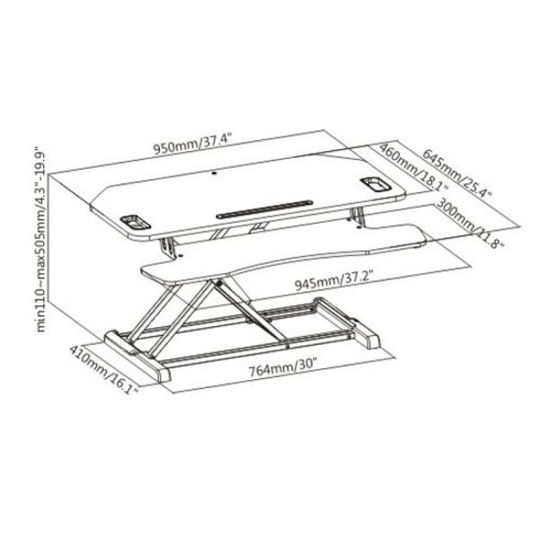 Schreibtischerhöhung Sitz-Steh-Arbeitsplatz - ergonomisch höhenverstellbarer Schreibtisch - 95 cm br - VDD World