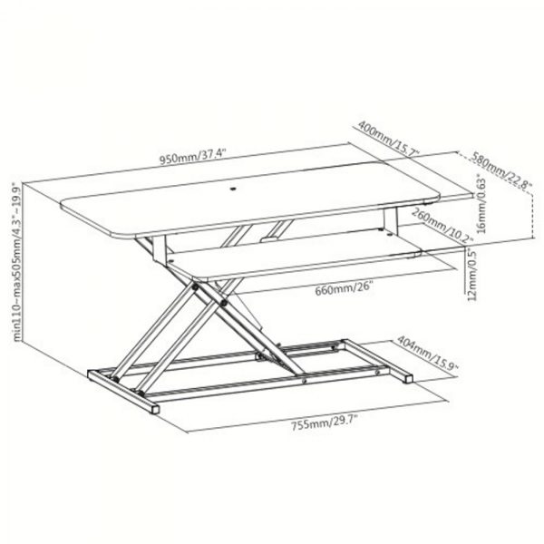 Sitz-Steh-Schreibtischerhöhung ergonomisch - Arbeitsplatz höhenverstellbar - 95 cm breit - VDD World