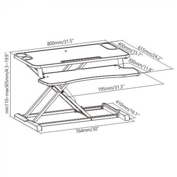 Desk Riser Sitz-Steh-Arbeitsplatz - ergonomisch verstellbarer Schreibtisch - 80 cm breit - VDD World