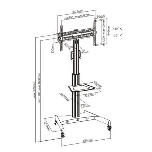 TV-Ständer - TV-Stativ - TV-Fuß - fahrbar - höhenverstellbar bis 160 cm - VDD World