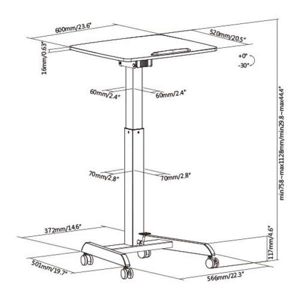 Schreibtisch-Sitz-Steh-Laptoptisch - Präsentationstisch - fahrbar - höhenverstellbar - VDD World