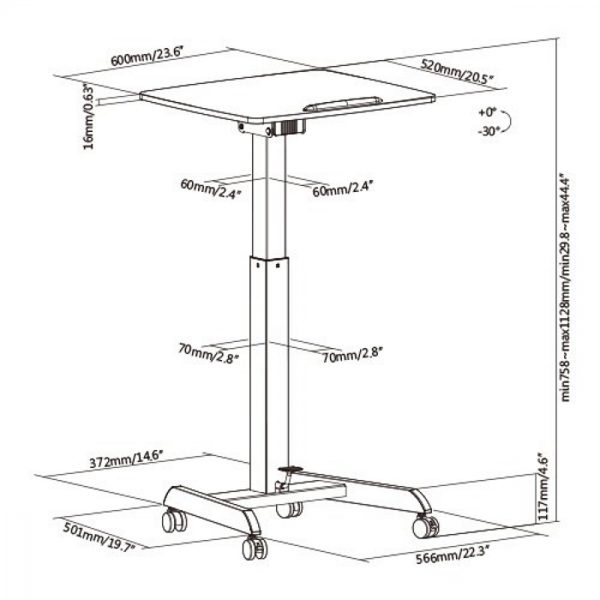 Schreibtisch-Sitz-Steh-Laptoptisch - Präsentationstisch - fahrbar - höhenverstellbar - VDD World