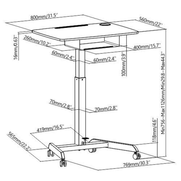 Schreibtisch-Sitz-Steh-Laptoptisch - Präsentationstisch - fahrbar - höhenverstellbar - VDD World