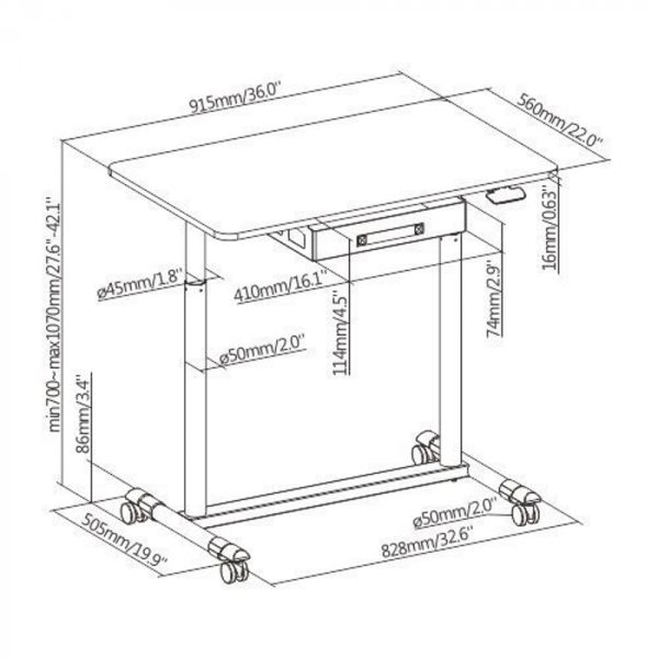 Schreibtisch-Sitz-Ständer mobil - Laptoptisch - höhenverstellbar - 91,5 x 56 cm - VDD World