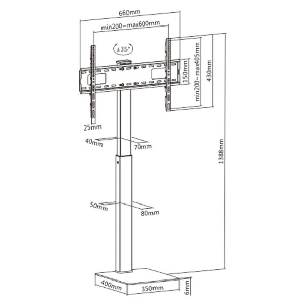 TV-Stativ, schlankes Modell an der Wand - drehbar - bis zu 70 Zoll - VDD World