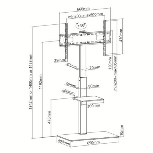 TV-Ständer - TV-Ständer - TV-Basis - drehbar - höhenverstellbar 134 cm bis 146 cm - schwarz - VDD World