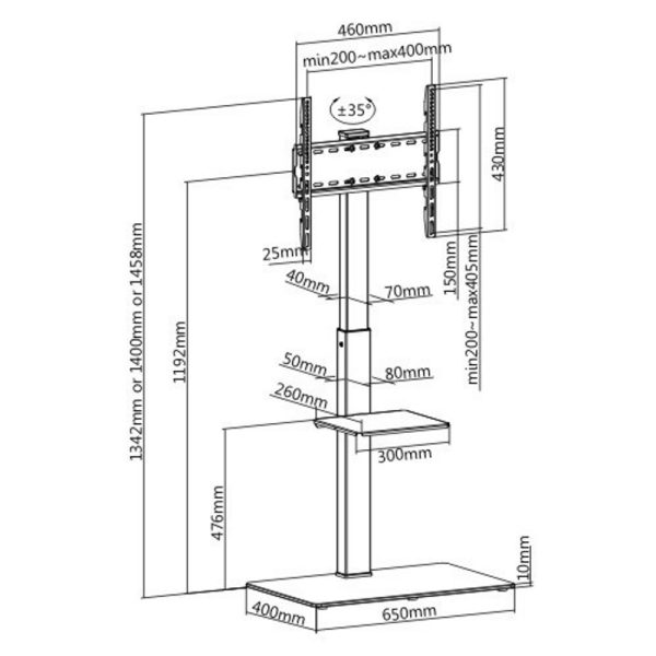 TV-Ständer - TV-Monitorständer fair - drehbar - höhenverstellbar 134 cm bis 146 cm - VDD World