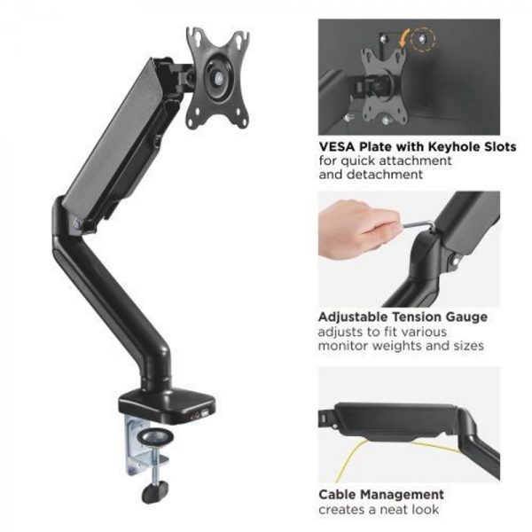 Monitorhalterung Gasfeder - Monitorarm - USB 2.0 und Multimedia-Anschluss - drehbar neigbar - VDD World