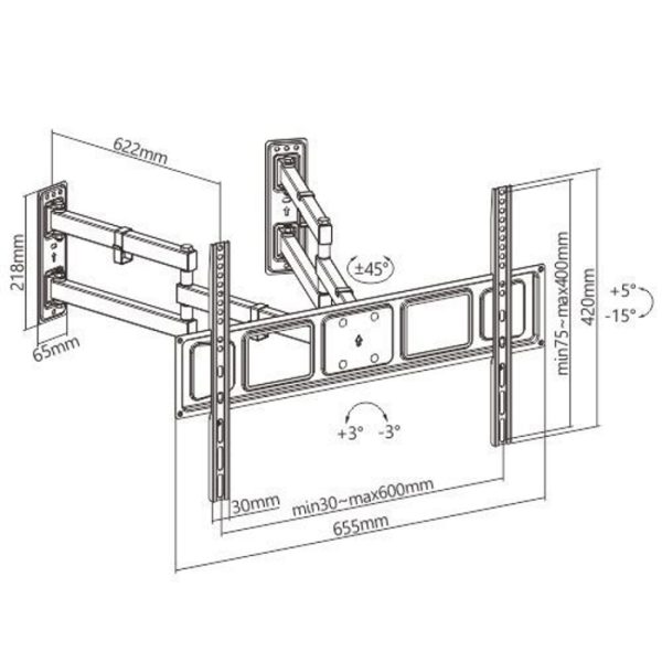 TV-Wandhalterung Eckmontage oder flache Wand - drehbar neigbar - 32 bis 70 Zoll Bildschirme - VDD World