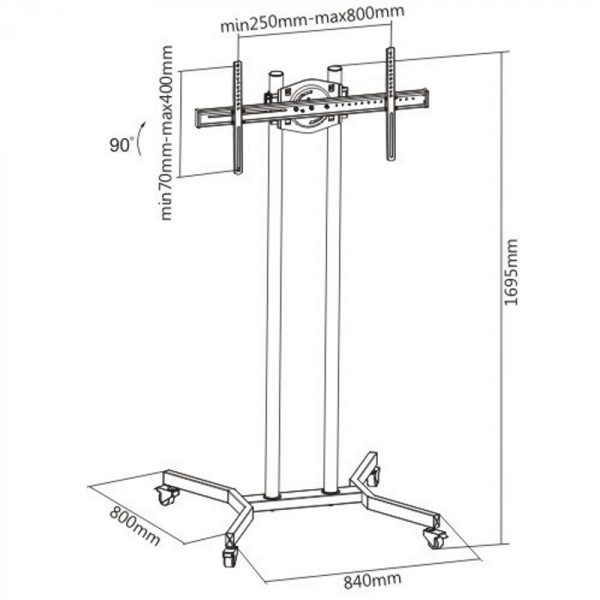 TV-Standard-Bildschirm Hochformat Querformat - TV-Messeständer fahrbar - 170 cm hoch - VDD World