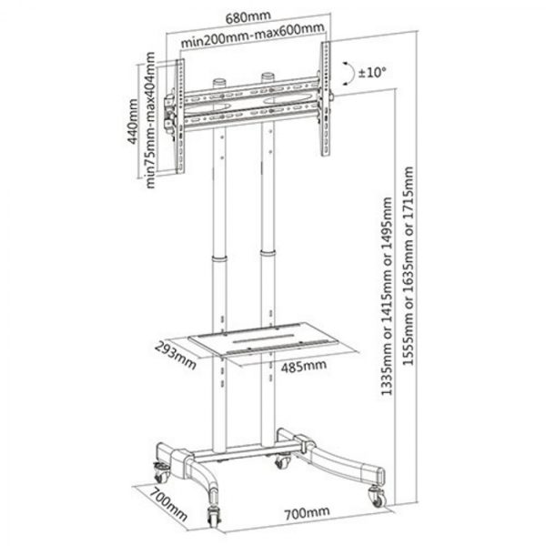 TV-Standard-Stativ - mobil - höhenverstellbar und neigbar - 171 cm hoch - VDD World