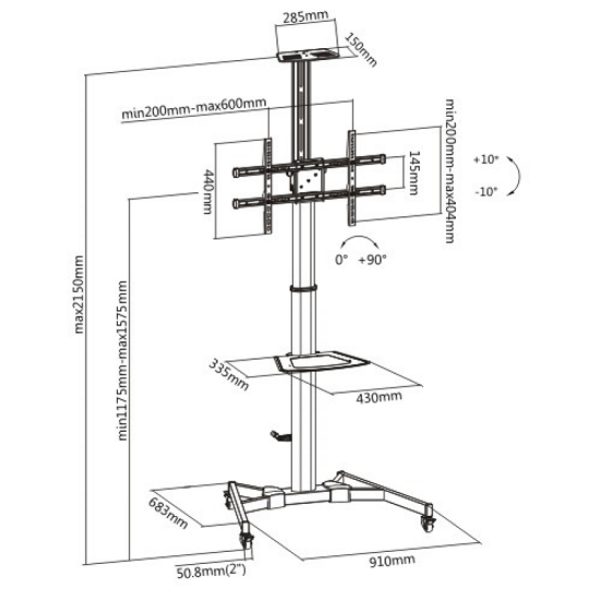 TV Standard Stativ Premium - mobil - höhenverstellbar - Bildschirm drehbar neigbar - VDD World