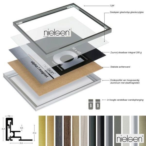 Austauschbarer Frontlader Nielsen Alpha Magnet Aluminium Format 50 cm x 70 cm Whitewash - VDD World