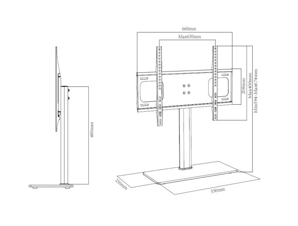 TV-Ständer - Bildschirm-Monitorständer - Tischmodell - 32 bis 70 Zoll - schwarz - VDD World