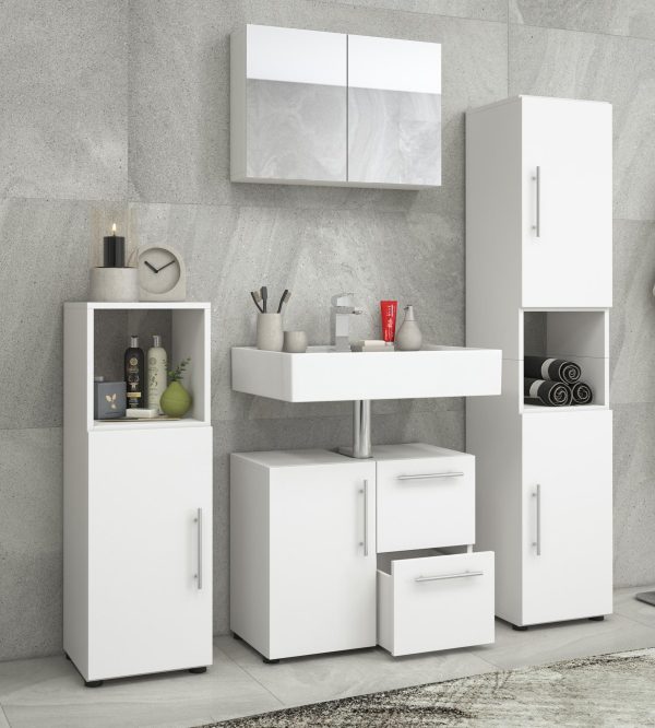 Säulenschrank Badezimmerschrank Flandu 160 cm hoch weiß - VDD World