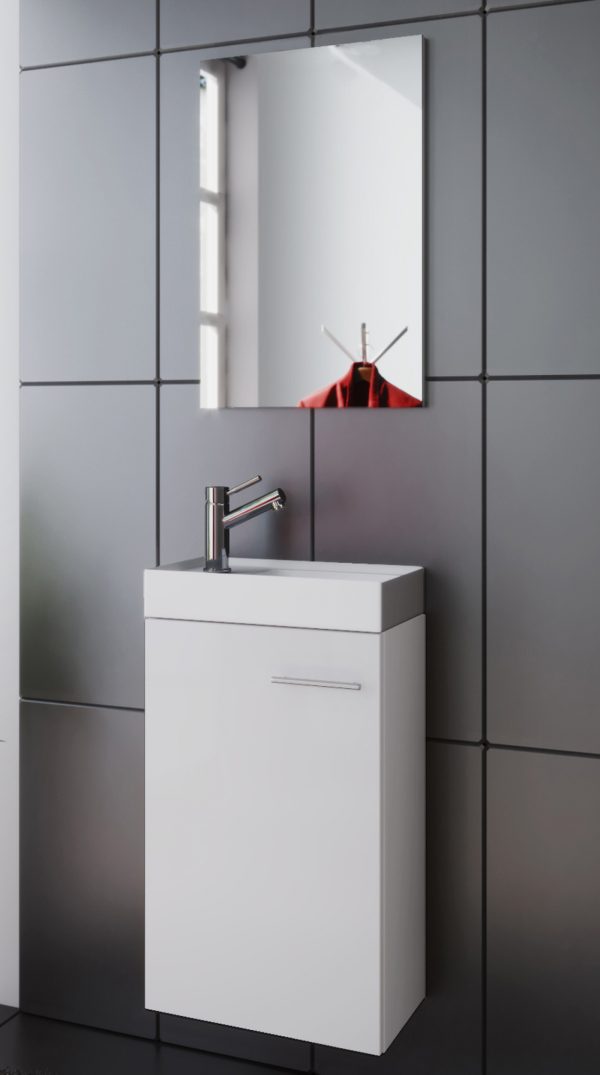 Waschbeckenunterschrank Garcia Möbel inklusive Spüle + Spiegel weiß - VDD World