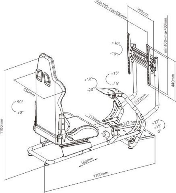 Rennsitz-Cockpit-Simulator - voll einstellbar - ohne Monitorhalter - VDD World