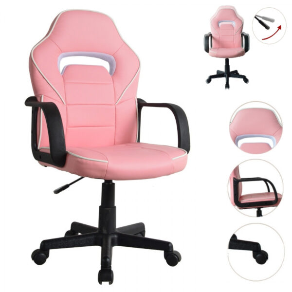   Bürostuhl Gaming Stuhl Thomas – Kinder – Racing Gaming Style – höhenverstellbar – pink