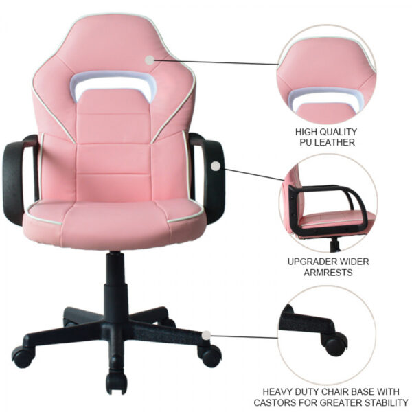   Bürostuhl Gaming Stuhl Thomas – Kinder – Racing Gaming Style – höhenverstellbar – pink