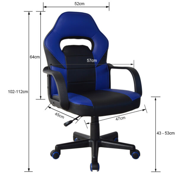 Gaming Stuhl Thomas Junior - Bürostuhl Racing Gaming Style - höhenverstellbar - schwarz blau - VDD World DE