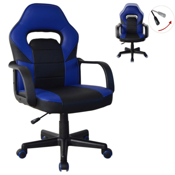 Gaming Stuhl Thomas Junior - Bürostuhl Racing Gaming Style - höhenverstellbar - schwarz blau - VDD World DE