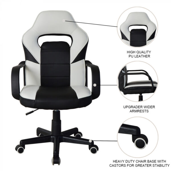   Bürostuhl Thomas Junior – Gaming Stuhl Racing Gaming Style – höhenverstellbar – schwarz und weiß