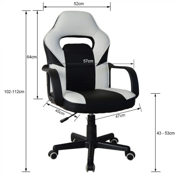   Bürostuhl Thomas Junior – Gaming Stuhl Racing Gaming Style – höhenverstellbar – schwarz und weiß