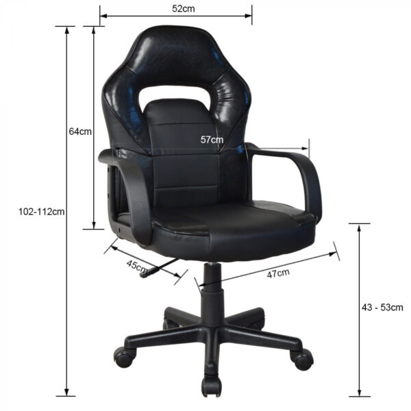   Bürostuhl Thomas Junior – Gaming Stuhl Racing Gaming Style – höhenverstellbar – schwarz