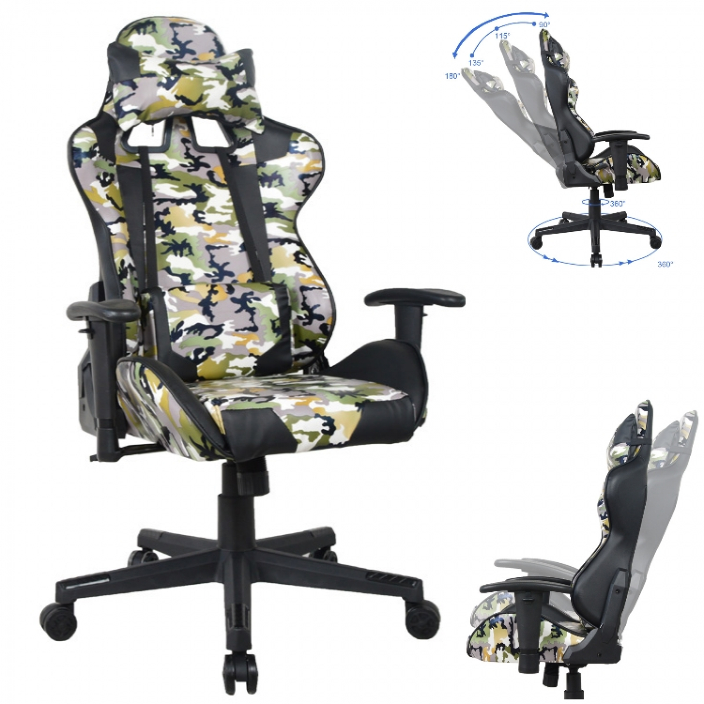 Bürostuhl Gaming-Stuhl Thomas - Stuhl im Racing-Gaming-Stil - ergonomisch - Camouflage-Design