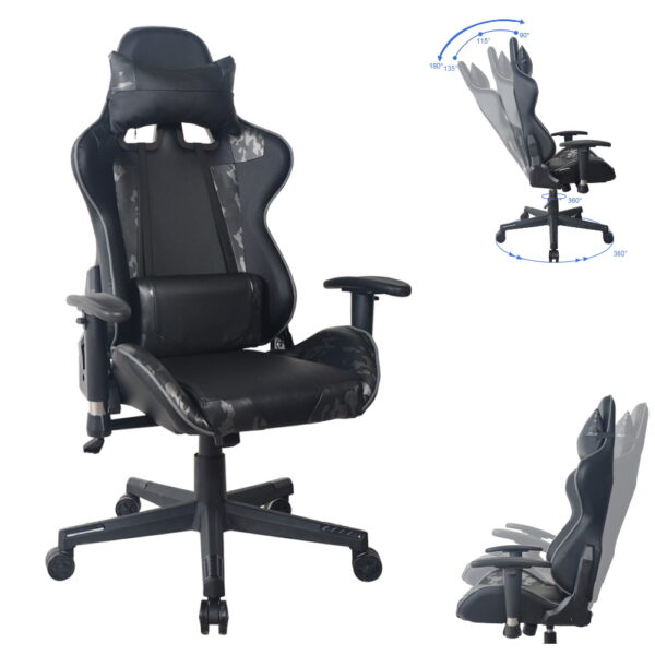 Bürostuhl Gaming Stuhl Thomas - Racing Gaming - ergonomisch - schwarz mit Camouflage - VDD World DE