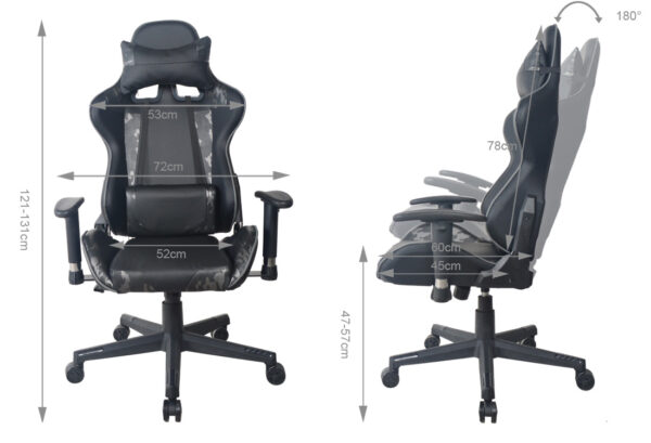 Bürostuhl Gaming Stuhl Thomas - Racing Gaming - ergonomisch - schwarz mit Camouflage - VDD World DE
