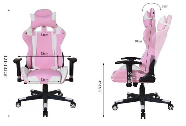 Bürostuhl Gaming Stuhl Thomas - Racing Gaming Style Stuhl - pink weiß - VDD World DE