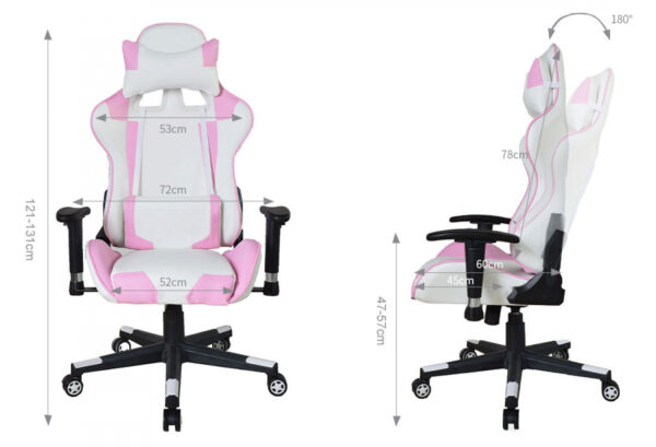 Bürostuhl Gaming-Stuhl Thomas - Stuhl im Racing-Gaming-Stil - weiß rosa - VDD World DE