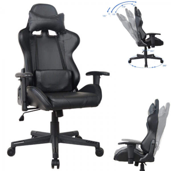 Bürostuhl Gaming Stuhl Thomas - Racing Gaming Style Stuhl - schwarz - VDD World DE