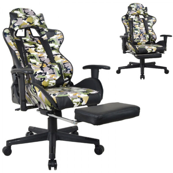 Gaming Stuhl Bürostuhl Thomas - Racing Gaming Camouflage Design - Fußstütze - verstellbar - VDD World DE