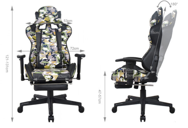 Gaming Stuhl Bürostuhl Thomas - Racing Gaming Camouflage Design - Fußstütze - verstellbar - VDD World DE