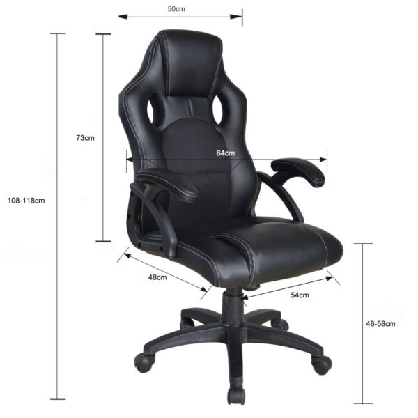   Gaming Stuhl Wouter Junior Schreibtischstuhl – Racing Gaming Style – höhenverstellbar – schwarz