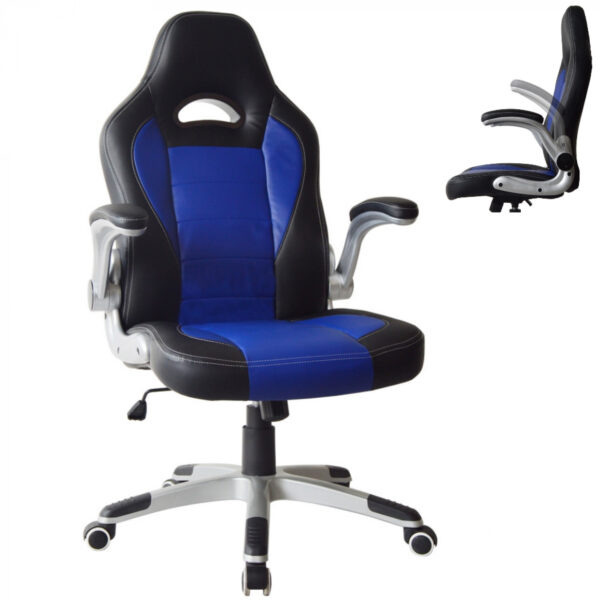 Gaming Stuhl Thomas - Bürostuhl - klappbare Armlehne ergonomisch - blau schwarz - VDD World DE