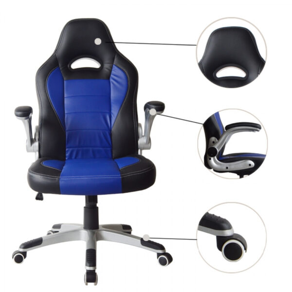 Gaming Stuhl Thomas - Bürostuhl - klappbare Armlehne ergonomisch - blau schwarz - VDD World DE