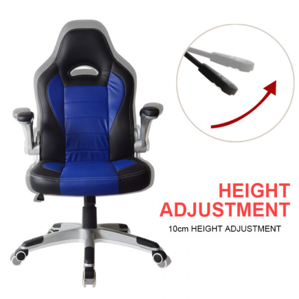 Gaming Stuhl Thomas - Bürostuhl - klappbare Armlehne ergonomisch - blau schwarz - VDD World DE