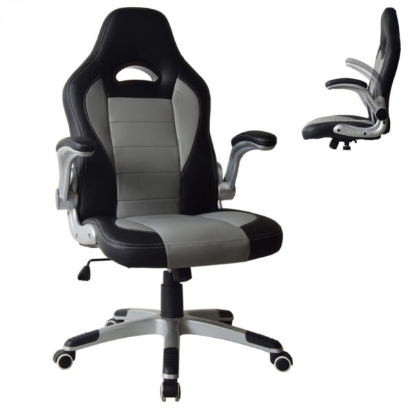   Bürostuhl Thomas – Gaming Stuhl – klappbare Armlehne – grau schwarz