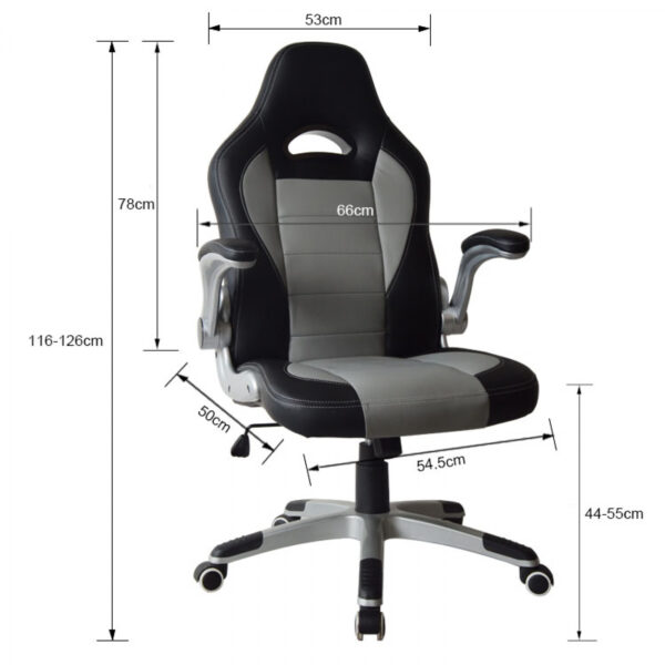   Bürostuhl Thomas – Gaming Stuhl – klappbare Armlehne – grau schwarz