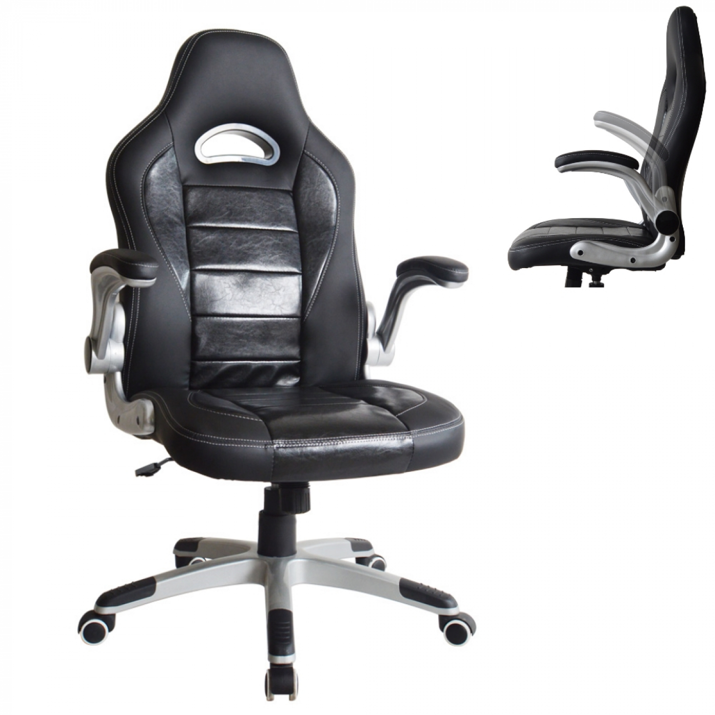 Bürostuhl Thomas - Gamingstuhl - klappbare Armlehne ergonomisch - schwarz