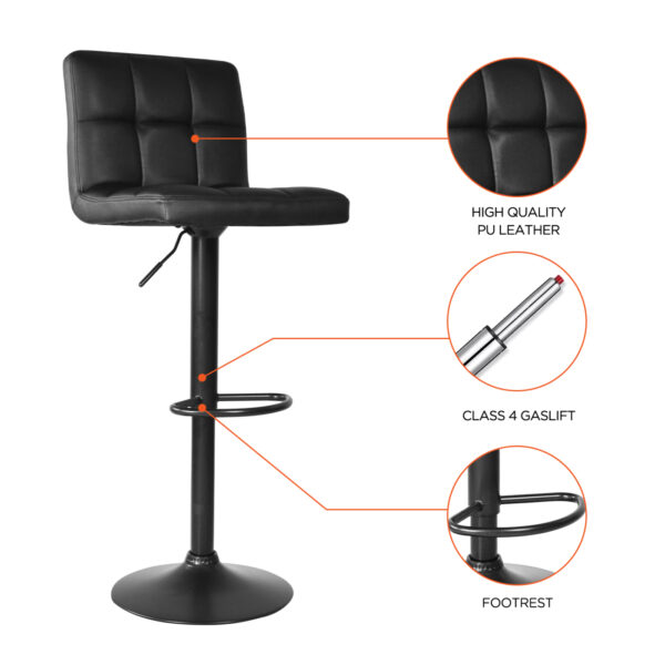 Schwarzer Barstuhl – stilvoll und verstellbar – modernes Design – Set aus zwei Barhockern - VDD World DE