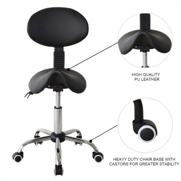 Sattelhocker Rückenlehne ergonomisch neigbar - Friseurhocker - Hocker - höhenverstellbarr SCHWARZ - VDD World DE
