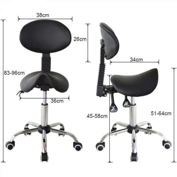 Sattelhocker Rückenlehne ergonomisch neigbar - Friseurhocker - Hocker - höhenverstellbarr SCHWARZ - VDD World DE