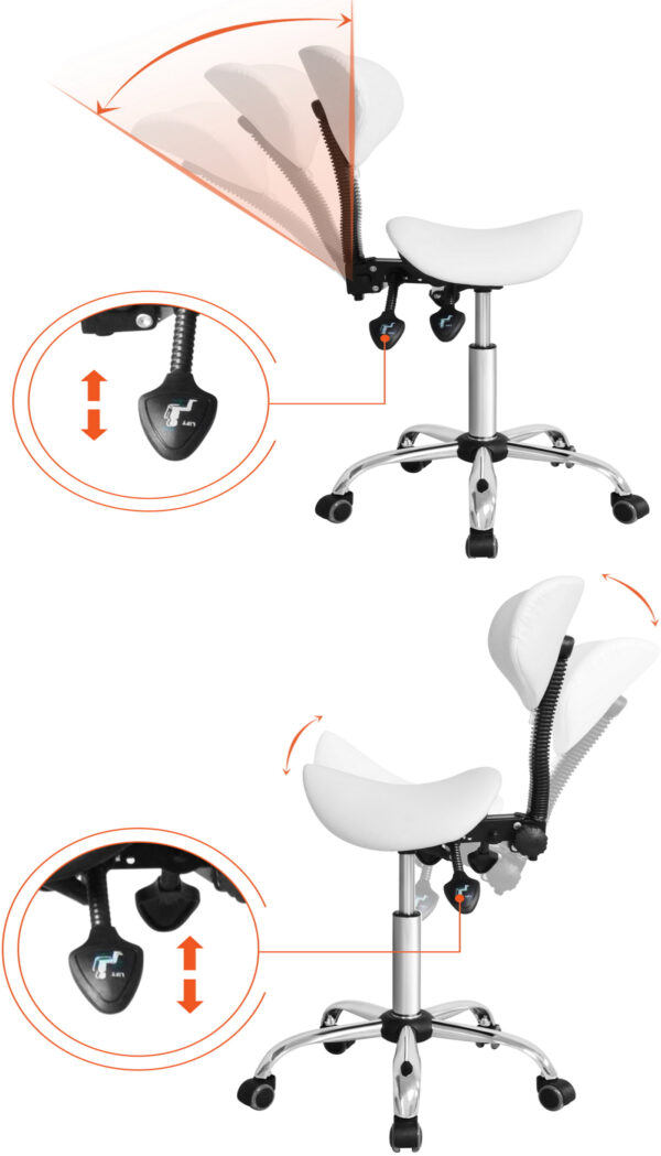 VDD Sattelhocker ergonomisch - Barbierhocker - Tabouret - höhenverstellbar - Rückenlehne kippbar und - VDD World DE