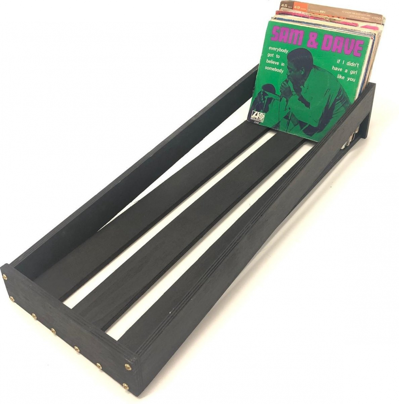 LP Vinyl Schallplatten Aufbewahrungskiste aus Holz für 7 Zoll Singles - 75 bis 100 Stück - schwarz